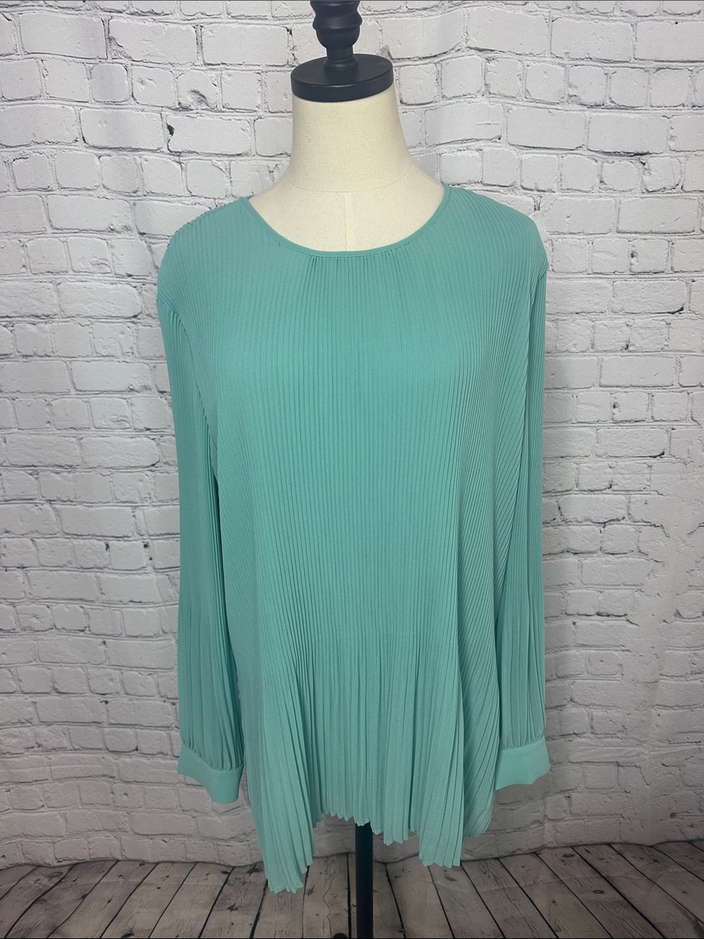 Coldwater Creek Pleated Light Green/blue Long-Sleeve Pullover Blouse 1X